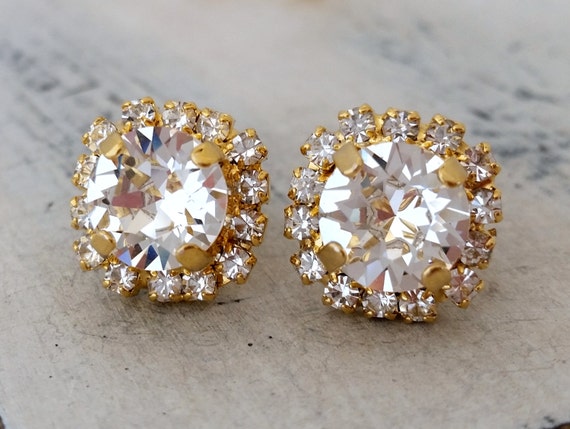Clear white Crystal stud earrings Bridesmaids by EldorTinaJewelry