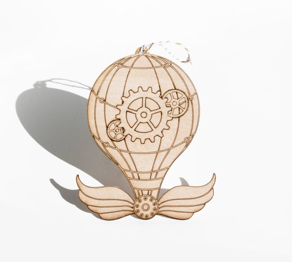 Laser Cut Plywood Ornament - Steampunk Balloon