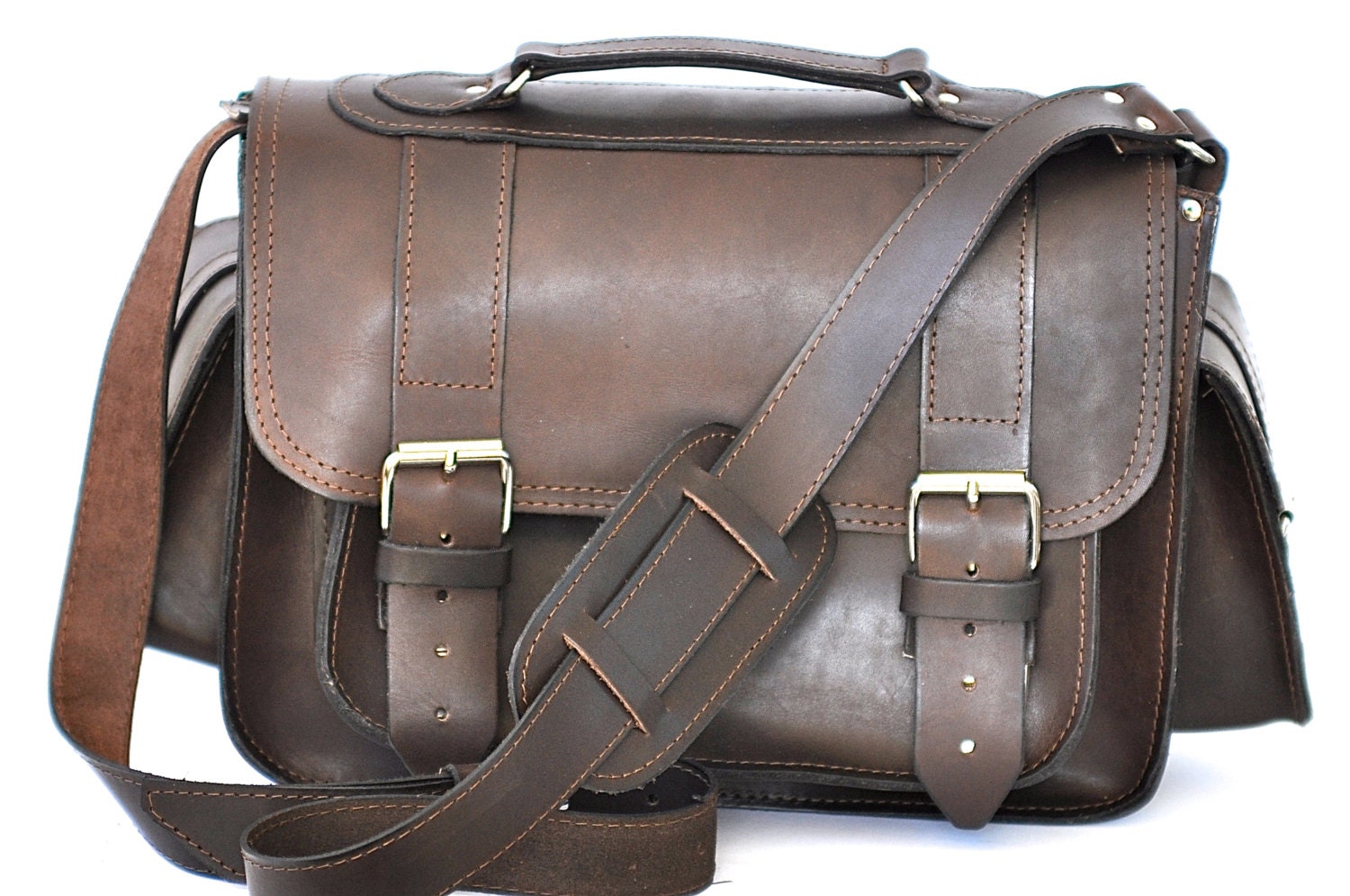 Large leather camera bag / Messenger /Women-Men dark brown