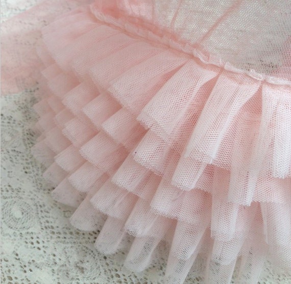 Pink Ruffled Lace Trim Pleated Trim Lace For Wedding Dress 1293