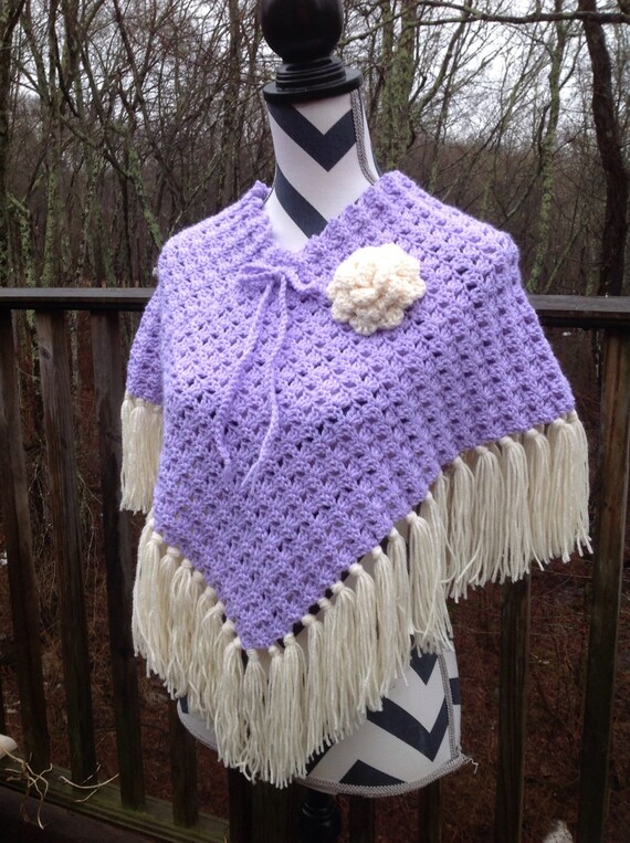 Poncho. Light Purple and Cream Poncho. Girls by pjhatchdesigns