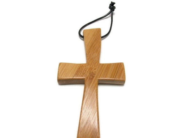 Cross Wall Hanging 2 1/2 x 7 Wooden Cross Bamboo by TheLotusShop