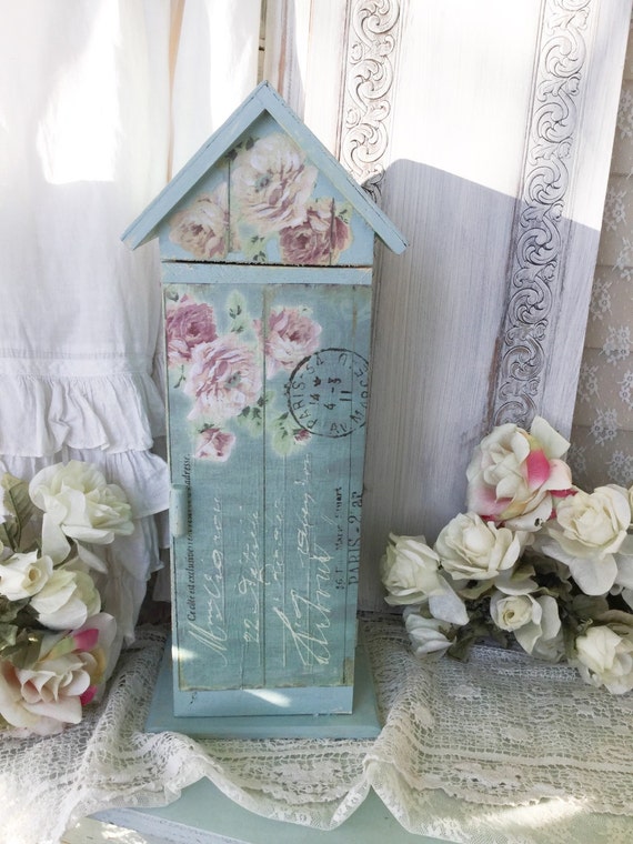Shabby Chic Storage Cupboard, Chippy distressed painted cupboard,cabinet,shelf,Display case, House shaped storage cupboard 