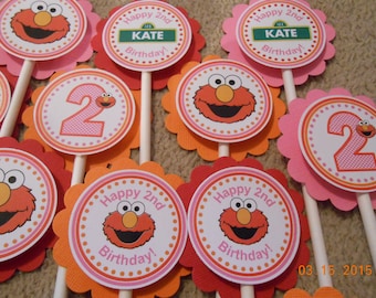 Elmo Cupcake Toppers-Sesame Street Cupcake Toppers-Elmo Birthday Decoration-Sesame Street Decoration-Elmo Party Decoration-Girl's