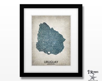 Uruguay Map Art Print - Home Is Where The Heart Is Love Map - Original Custom Map Art Print Available in Multiple Sizes