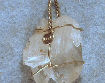 Arkansas Rainbow Crystal Cluster Wire Wrapped Pendant