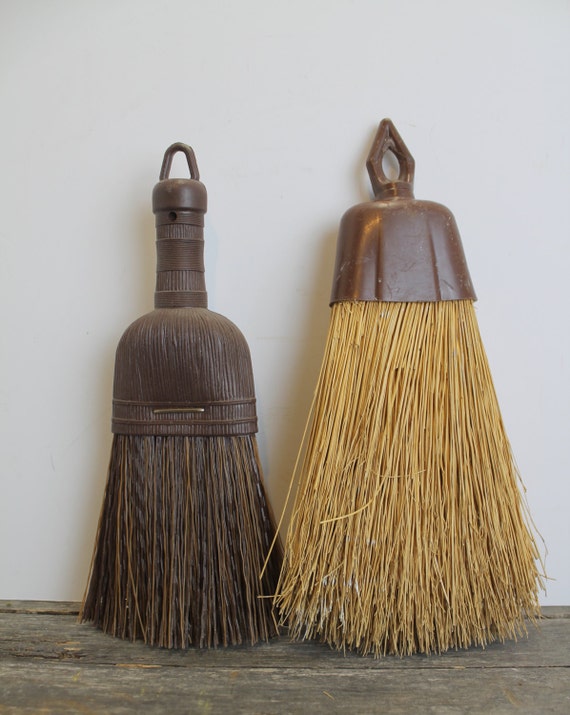 Vintage Whisk Brooms Plastic and Straw // Dark Brown // by MyBarn