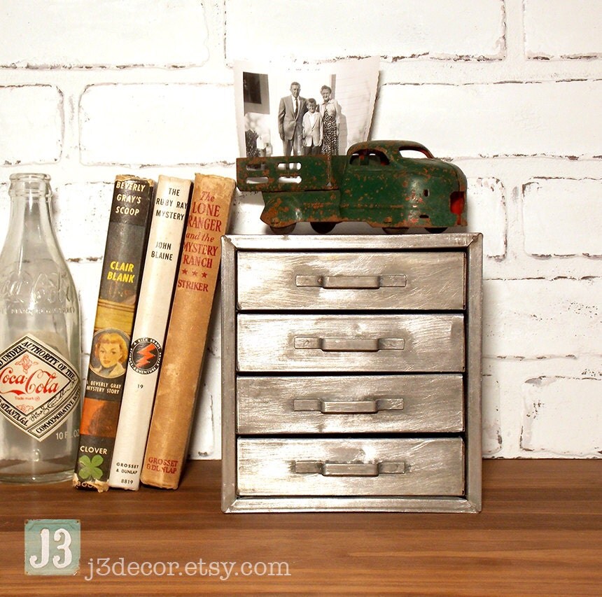 Vintage 4 Divided Drawer Industrial Metal Box Organizer Haute Juice