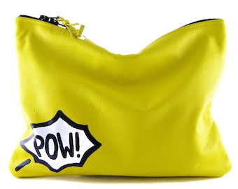 BACK IN STOCK! Comic Leather Statement Clutch | Yellow Clutch | Pow Clutch | Cowhide Leather | Handbag | Handmade