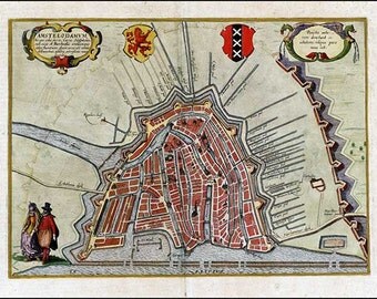 Amsterdam 1617. Antique plan of Amsterdam, the Netherlands by Braun and Hogenberg - MAP PRINT
