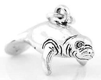 Sterling Silver Manatee Charm Pendant (3D Charm)