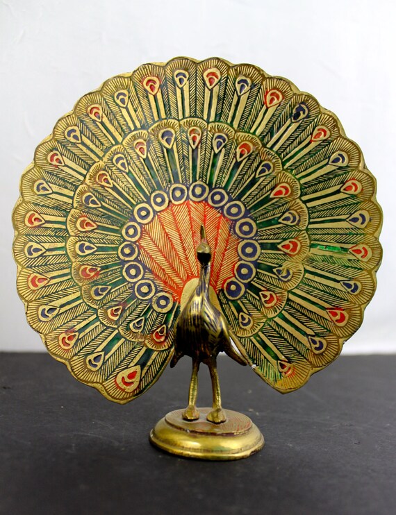 Vintage enameled brass peacock Peacock Figurine