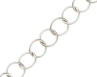 925 Sterling Silver 10mm Round Circle Link Cable Chain (Sold By the Foot)