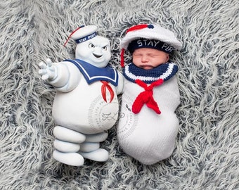 READY TO SHIP Stay Puft / Ghostbusters Inspired Photo Prop Set - Beret and Bib - Newborn