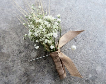 Simple Summer Wheat Boutonniere -Dried Wedding Boutonniere- Wheat & Baby's Breath