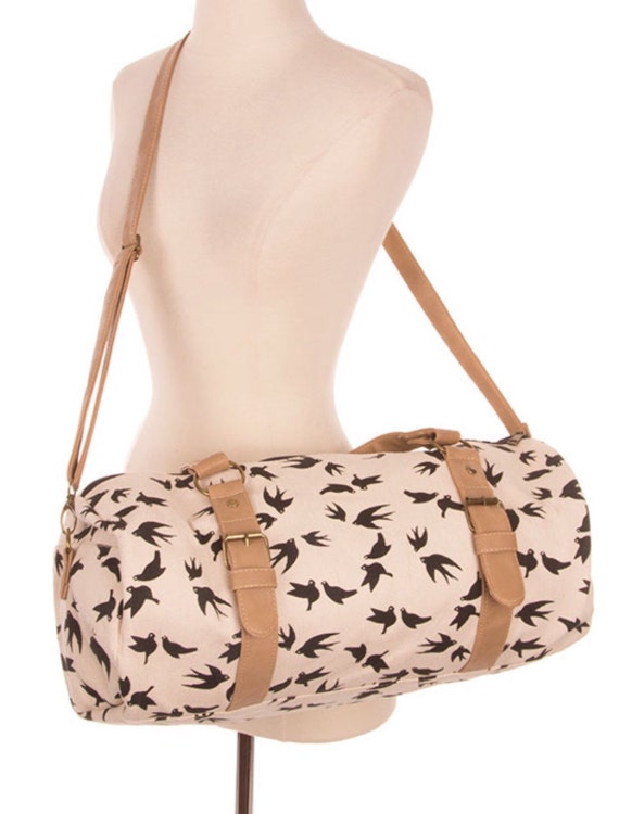 Weekender Bag Cute Duffel Bag Bird Prints Canvas Bag by PIYOYO