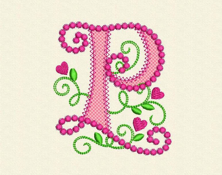 Cute Letter P Alphabet for Lil Princess Hearts Applique