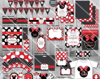 Minnie Mouse Party Decorations, Printable Minnie Mouse Birthday Party Supplies, Minnie Mouse Printables, Party Package, Favor Tags and more