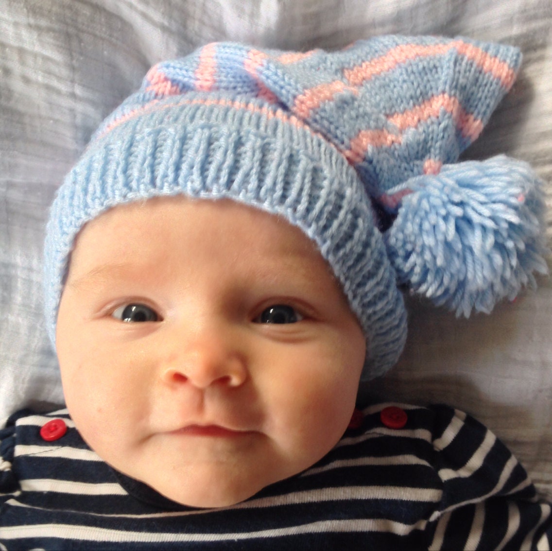 Baby blue and pink striped 'Wee Willy Winkie' hat by meandmynan