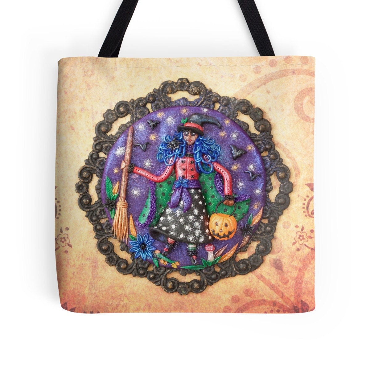 Witch Tote Bag Trick or Treat Bag Halloween Bag by DeidreDreams