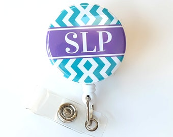 SLP Badge Reel - Speech Therapist Badge Pulls - Cute ID Holder - Speech Pathologist - Chevron Badge Clips - SLP Gifts - BadgeBlooms