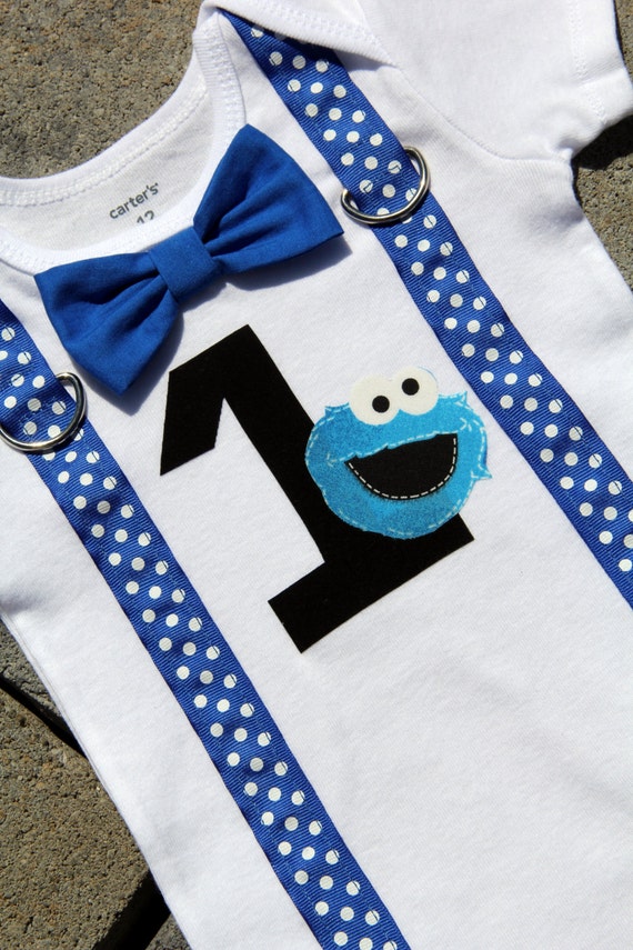 Cookie Monster Baby Boy Bow Tie Bodysuit with by shopantsypants