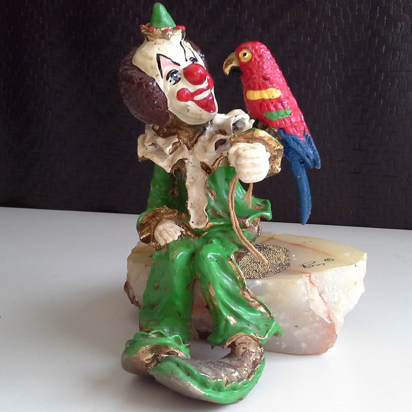 Ron Lee Vintage Clown with Parrot signed 24 Kt Gold painted