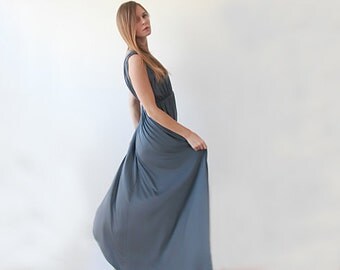 Bridesmaids gray maxi gown , Grey gown with short sleeves 1003