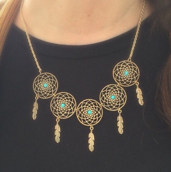 Items similar to Bohemian Dream Catcher Bib Necklace on Etsy