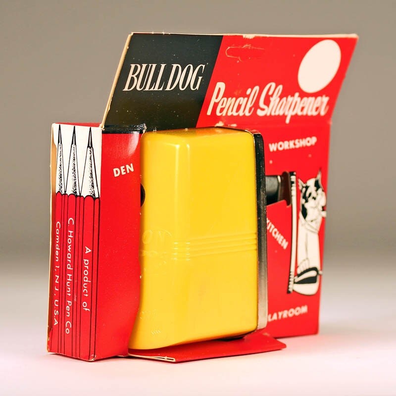 Vintage Pencil Sharpener Manual Hand Crank Yellow Hunt Boston