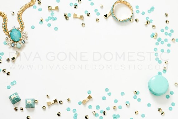 Styled stock photo | Tiffany blue aqua and gold sequins professional product photography | Graphic designer artist business background Il_570xn