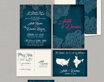 destination wedding invitation usa india wedding indian style wedding invitation rsvp navy fuchsia henna paisley bilingual - Indian Wedding Invitations Usa destination wedding invitation usa india wedding indian style wedding invitation rsvp navy fuchsia henna paisley bilingual - Indian Wedding Invitations Usa