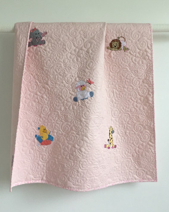 Whole Cloth Baby Quilt with Embroidery by KimsQuiltingStudio