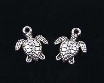 10 Little SEA TURTLE Charms May Be Lighter than Photo Mini Sea Ocean Life Beach Cruise Atq Silver Tone Small Turtles Charm Jewelry 13x16 mm