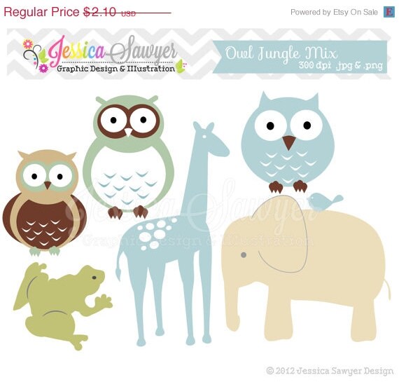 50% OFF- CLEARANCE, hand drawn boy owl clip art, jungle clipart, digital element, blue jungle, animal image, commercial use Il_570xn