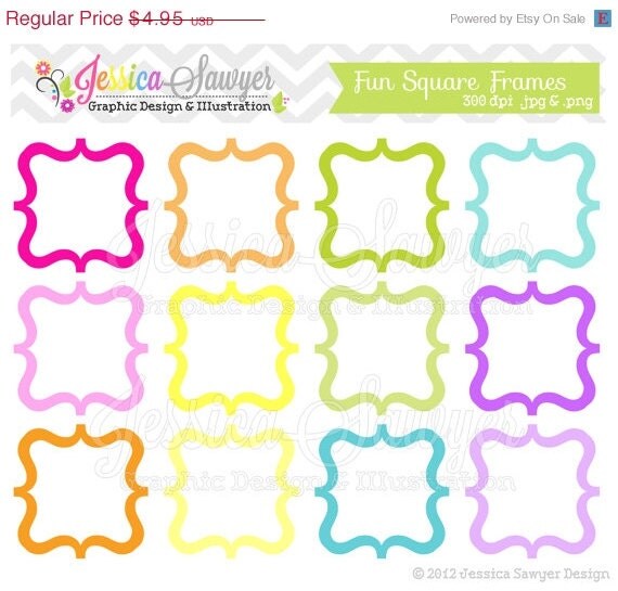 80% OFF - INSTANT DOWNLOAD, Square digital frames - colorful frame - - commercial use - card making - digital scrapbook - element Il_570xn