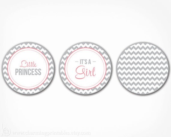 Chevron Cupcake Toppers - PRINTABLE PDF Choose Your Colors - Pink and Gray Chevron Baby Shower Decor - Chevron Bridal Shower Decorations Il_570xn