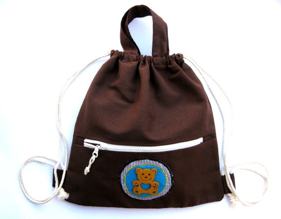 kids backpack cotton brown sack cinch sack