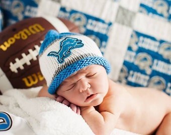Detroit Lions Newborn Hat, Newborn Photo Prop, Detroit Lions Baby Hat, Baby Boy Knit Hat, Sport Team Baby Hat,Baby Boy Beanie, Lion Baby Hat