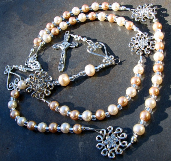 White Pearl Rosary Handmade Rosaries Unique Rosarys by nonie615