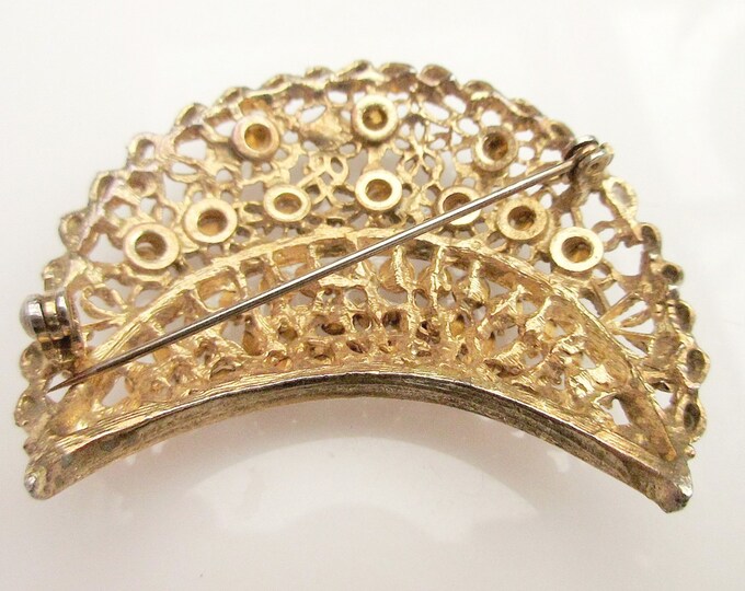 Gold and Amber Rhinestone Crescent brooch