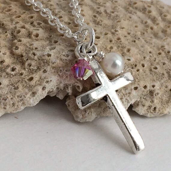 First Communion Necklace FW Pearl1st communion JewelryCross