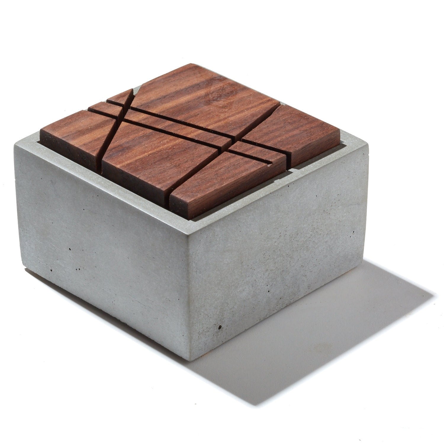 Small Grey Concrete Box with geometric sliced solid Dark