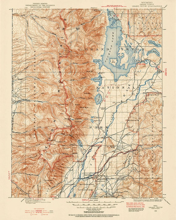Antique Map Of Grand Teton National Park 18991945 Usgs Topographic