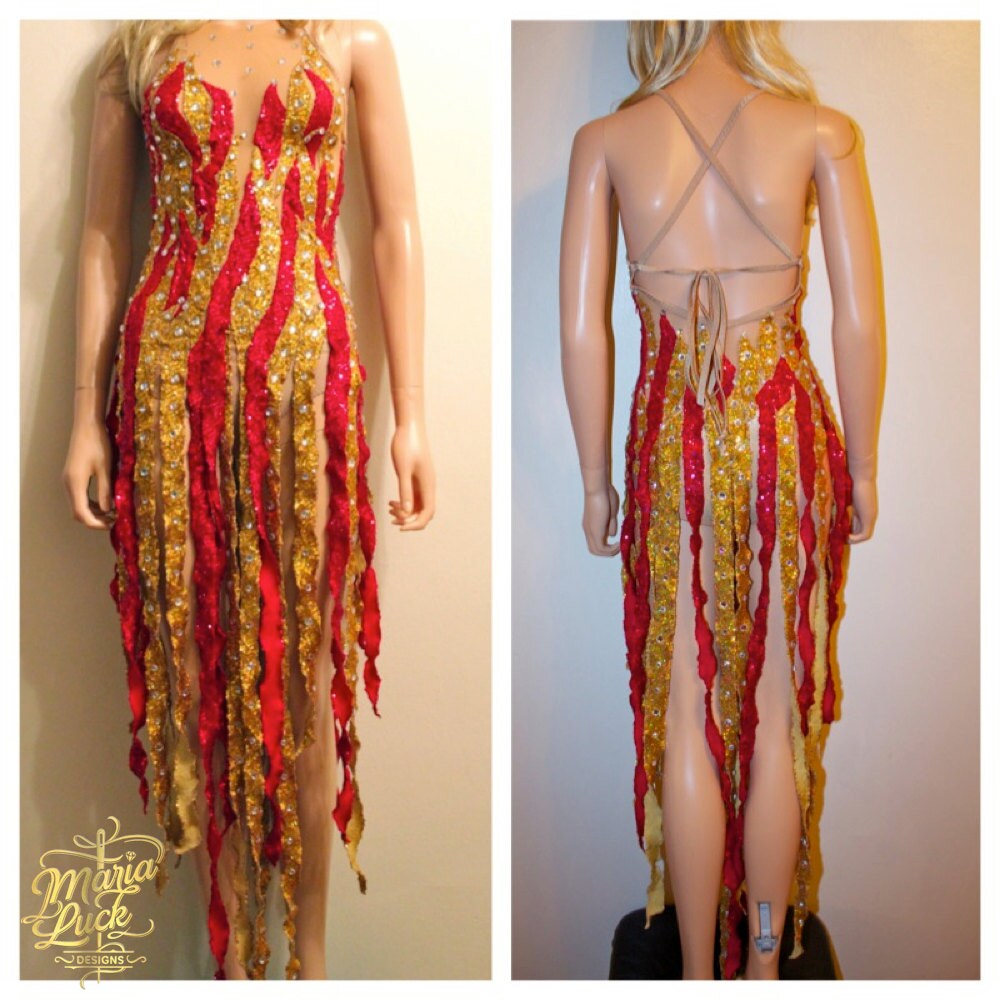 CHER replica dress fire flame red gold celebrity by marialuck