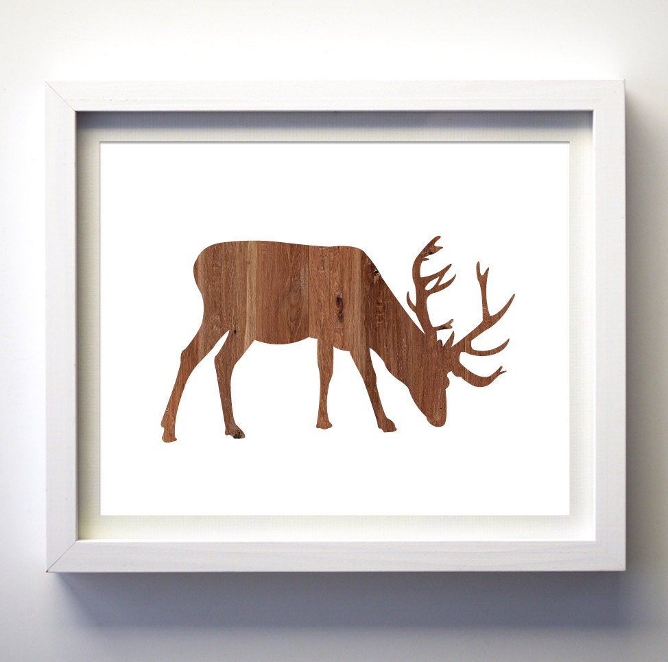 Wood moose art print wood wall art deer wood animal print