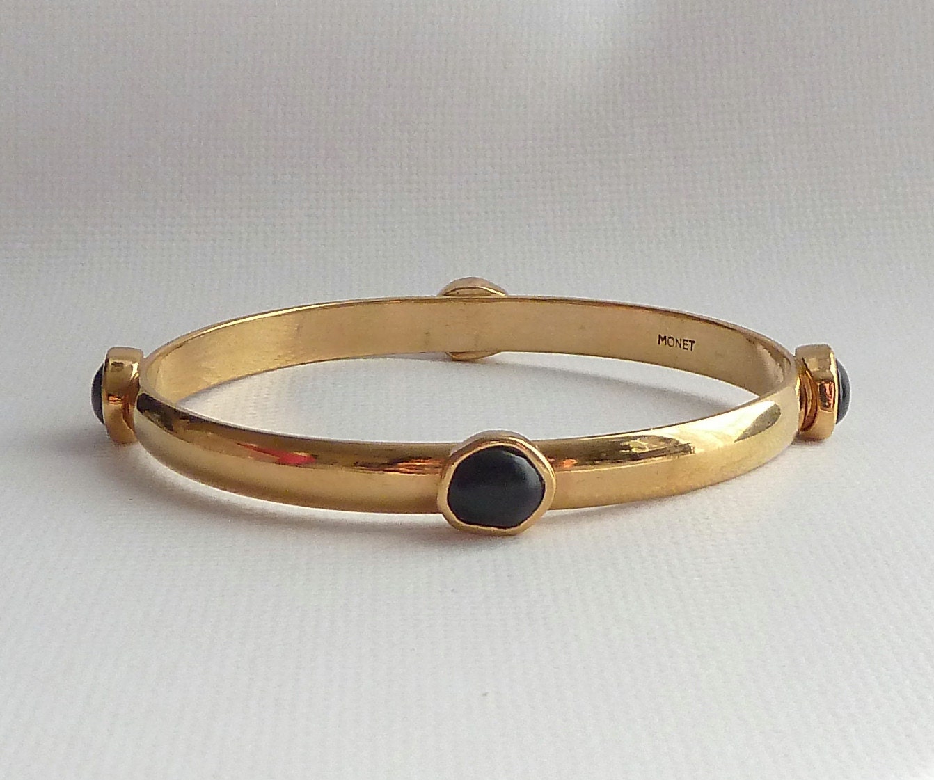 Vintage Gold And Black Stone Bangle by BonTempsBijoux