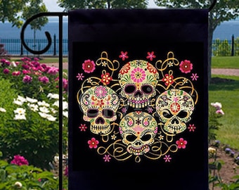 Gothic Sugar Skulls New Small Garden Flag Events Gifts Day of the Dead