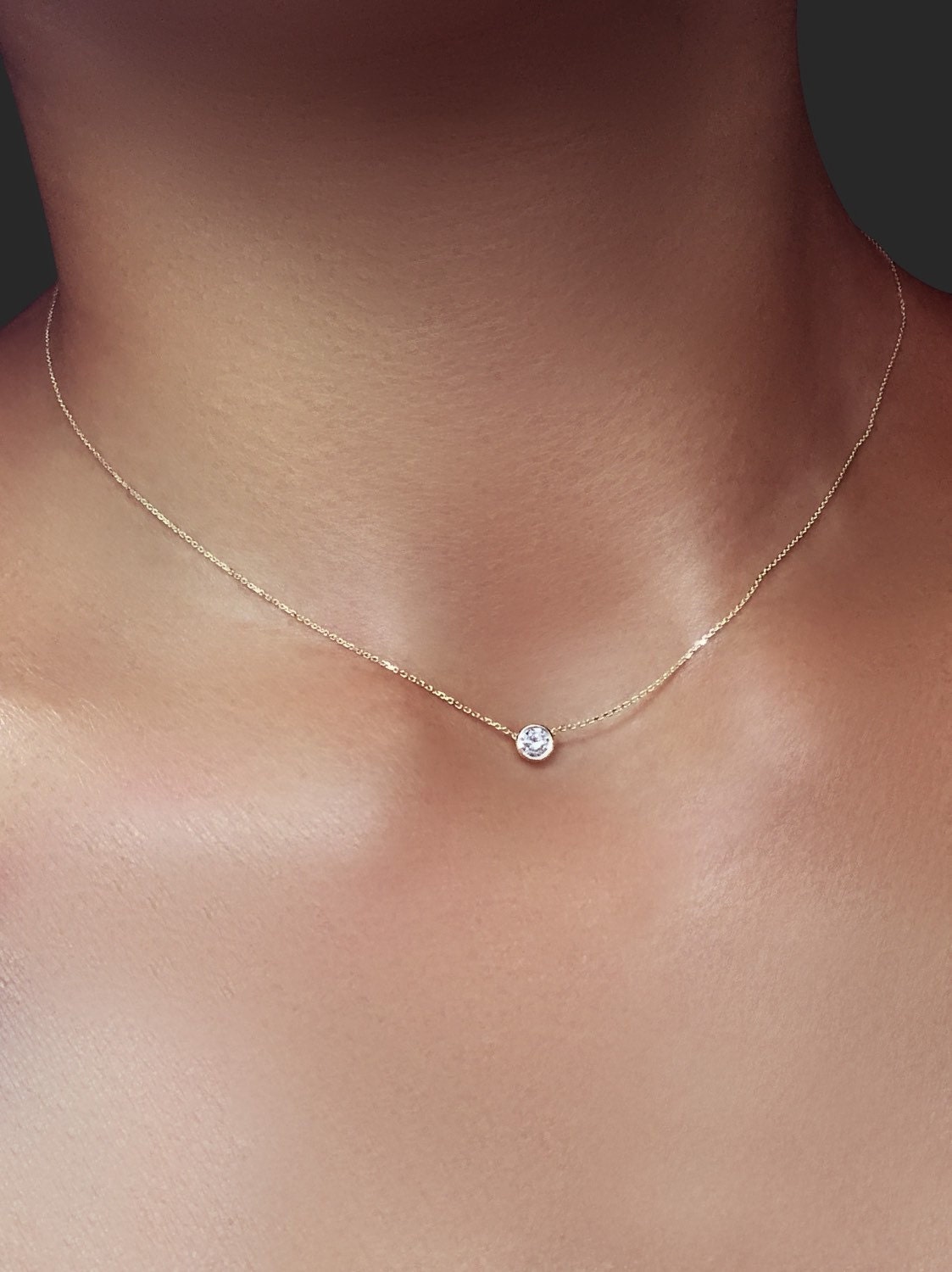 Delicate Solitaire Diamond Necklace Ct K Gold