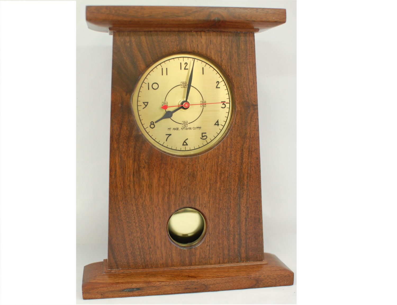 Mission Style Pendulum Clock in Black Walnut with Etched Dial